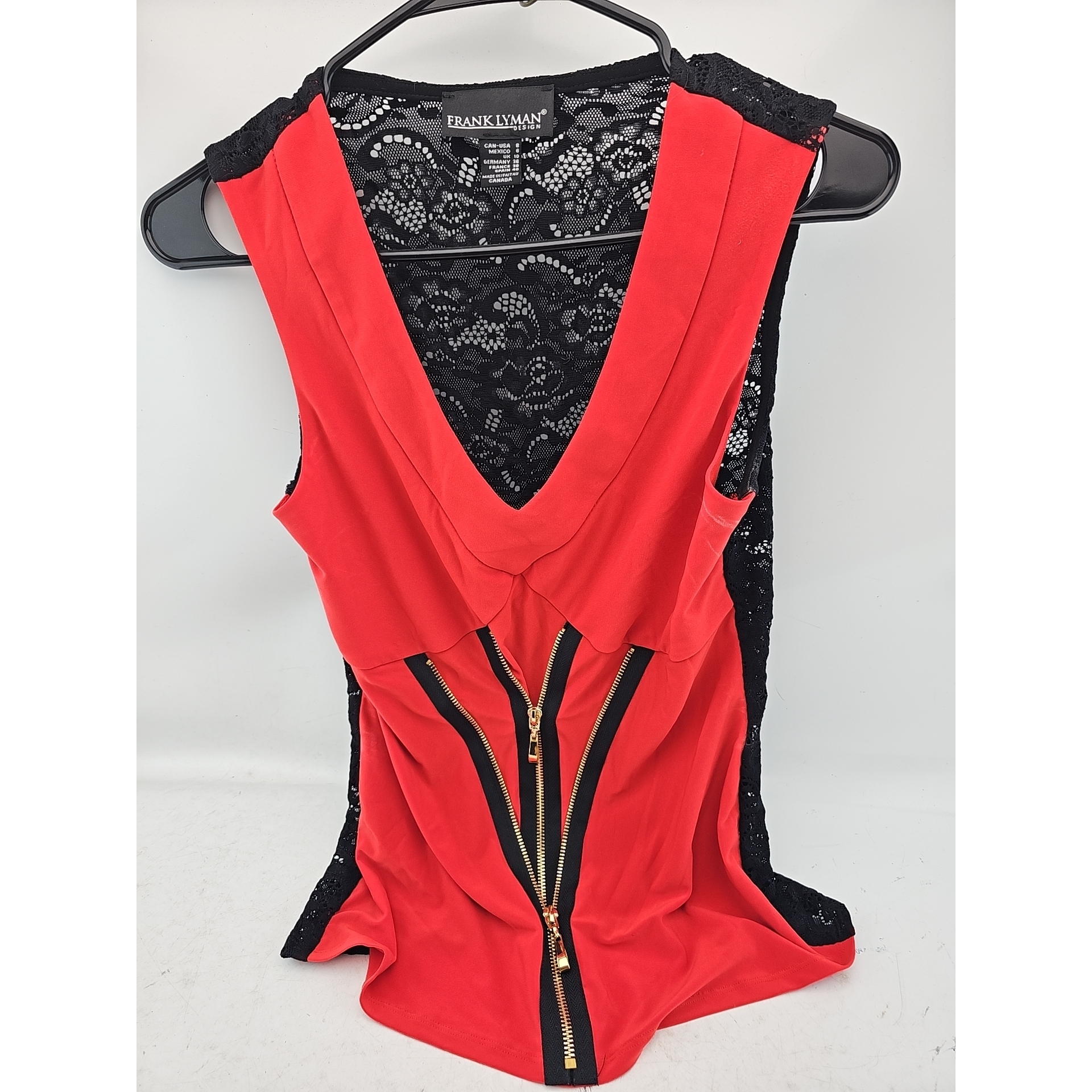 Frank Lyman Red And Black Lace Zip Top